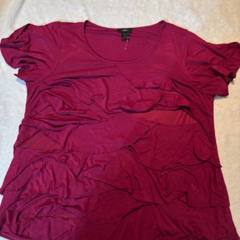 Leebe 2X Women's Short Sleeve Solid Ruffle Blouse